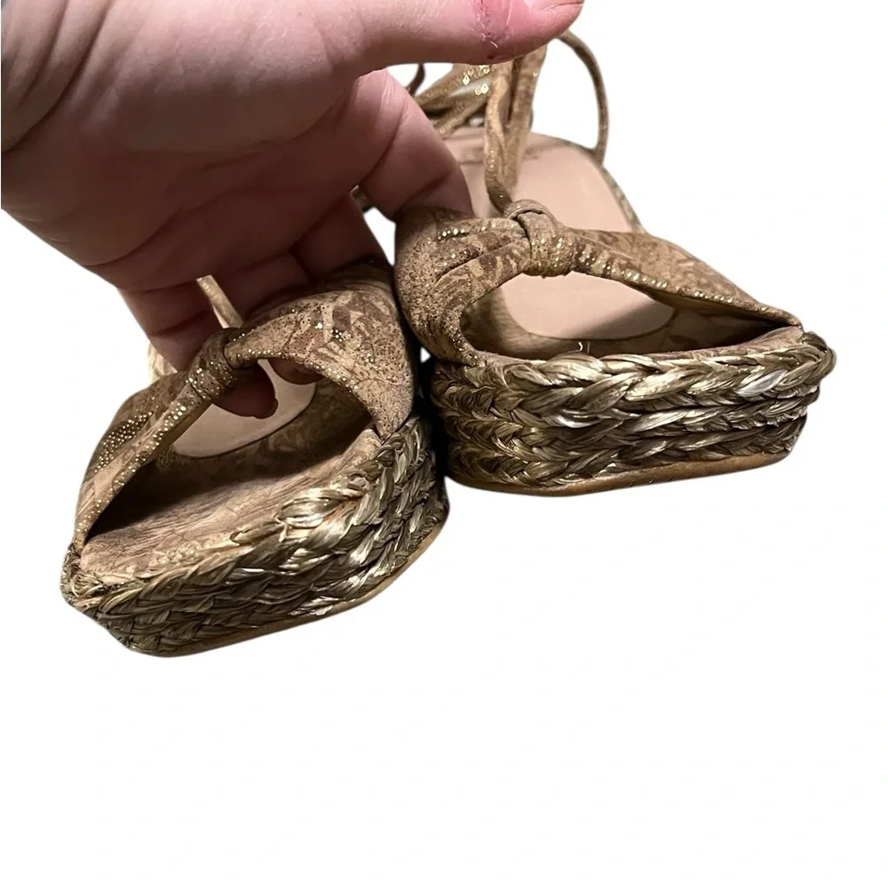 Stuart Weitzman Wishful suede espadrille wedge Nairobi patch bow lace up ankle - Picture 4 of 12